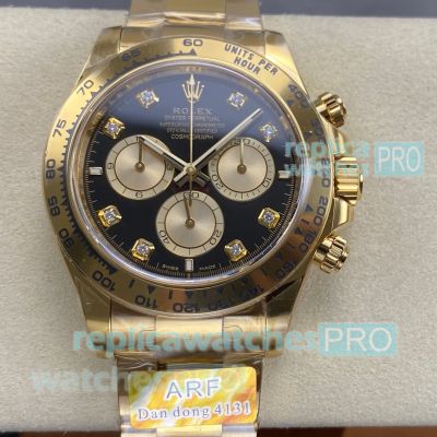 Swiss Replica 4131 ARF Rolex Daytona Black Diamond Dial Oyster Yellow Gold Watch 